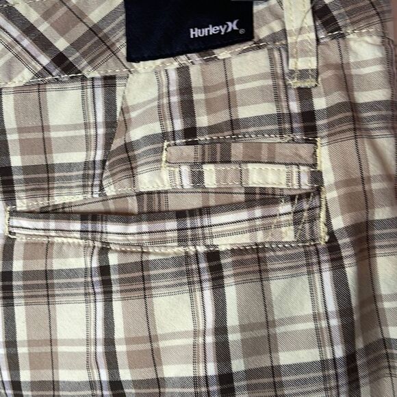Hurley Men’s Yellow and Brown Plaid Shorts size 36 - Picture 3 of 6